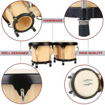 Glory Bongo Drums Set 4” 5” Wood Percussion with Bag