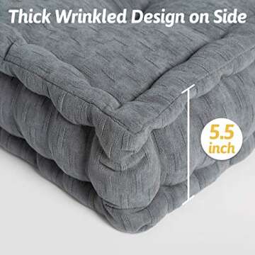 HIGOGOGO Floor Cushion Pouf, Square Floor Pillow Seating Chenille Meditation Cushion, Thick Tufted Pillows for Living Room Yoga Bedroom Sofa, Dark Grey, 20"x20"x5.5"