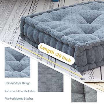 HIGOGOGO Floor Cushion Pouf, Square Floor Pillow Seating Chenille Meditation Cushion, Thick Tufted Pillows for Living Room Yoga Bedroom Sofa, Dark Grey, 20"x20"x5.5"