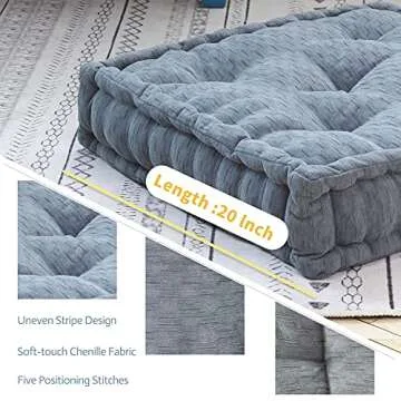 HIGOGOGO Floor Cushion Pouf, Square Floor Pillow Seating Chenille Meditation Cushion, Thick Tufted Pillows for Living Room Yoga Bedroom Sofa, Dark Grey, 20"x20"x5.5"