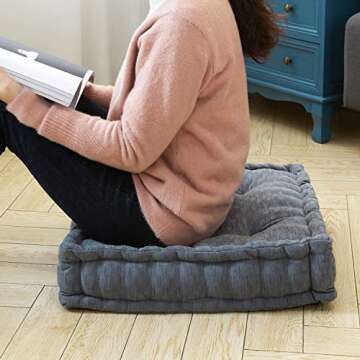 HIGOGOGO Floor Cushion Pouf, Square Floor Pillow Seating Chenille Meditation Cushion, Thick Tufted Pillows for Living Room Yoga Bedroom Sofa, Dark Grey, 20"x20"x5.5"