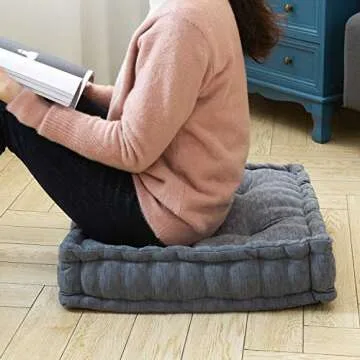 HIGOGOGO Floor Cushion Pouf, Square Floor Pillow Seating Chenille Meditation Cushion, Thick Tufted Pillows for Living Room Yoga Bedroom Sofa, Dark Grey, 20"x20"x5.5"
