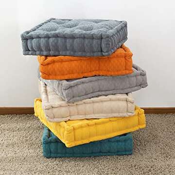 HIGOGOGO Floor Cushion Pouf, Square Floor Pillow Seating Chenille Meditation Cushion, Thick Tufted Pillows for Living Room Yoga Bedroom Sofa, Dark Grey, 20"x20"x5.5"