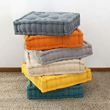 HIGOGOGO Floor Cushion Pouf, Square Floor Pillow Seating Chenille Meditation Cushion, Thick Tufted Pillows for Living Room Yoga Bedroom Sofa, Dark Grey, 20"x20"x5.5"