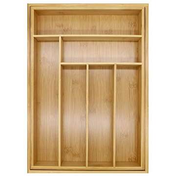 Bamboo Utensil Drawer Organizer for Kitchen and Cutlery
