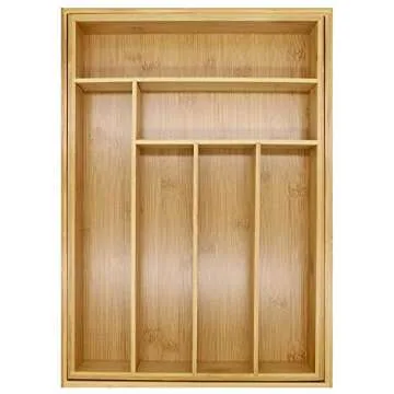 Bamboo Utensil Drawer Organizer for Kitchen and Cutlery