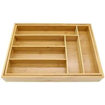 Bamboo Utensil Drawer Organizer for Kitchen and Cutlery