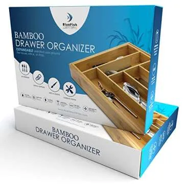 Bamboo Utensil Drawer Organizer for Kitchen and Cutlery