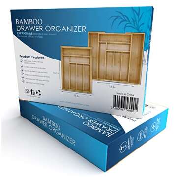 Bamboo Utensil Drawer Organizer for Kitchen and Cutlery