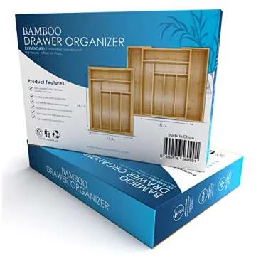Bamboo Utensil Drawer Organizer for Kitchen and Cutlery