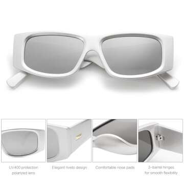 SOJOS Trendy Y2K Rectangle Polarized Sunglasses for Women Men Fashion Designer Rave Sunglasses SJ2228, Bright Silver/Silver Mirrored