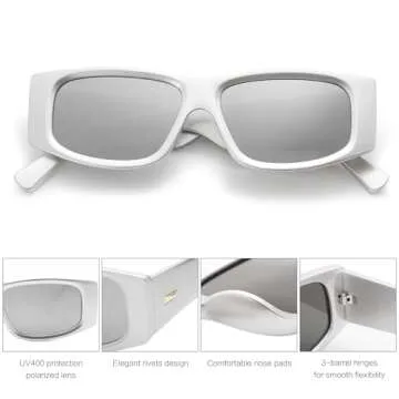SOJOS Trendy Y2K Rectangle Polarized Sunglasses for Women Men Fashion Designer Rave Sunglasses SJ2228, Bright Silver/Silver Mirrored