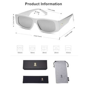 SOJOS Trendy Y2K Rectangle Polarized Sunglasses for Women Men Fashion Designer Rave Sunglasses SJ2228, Bright Silver/Silver Mirrored