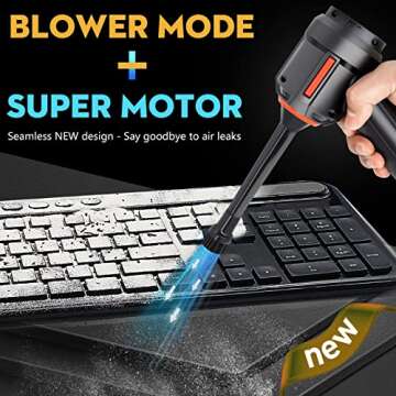 PeroBuno 3-in-1 Computer Vacuum Cleaner - Air Duster - for Keyboard Cleaning - Cordless Canned Air - Powerful 45000RPM - Energy-Efficient - Compressed Air