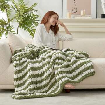 Chunky Knit Blanket Throw - Cozy Chenille Softness