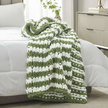 Chunky Knit Blanket Throw - Cozy Chenille Softness