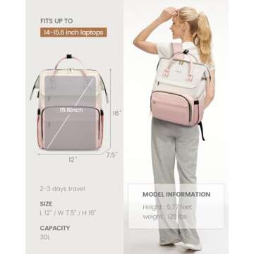 LOVEVOOK Laptop Backpack for Women Fashion Business Computer Backpacks Travel Bags Purse Doctor Nurse Work Backpack with USB Port, Fits 15.6-Inch Laptop Beige Pink