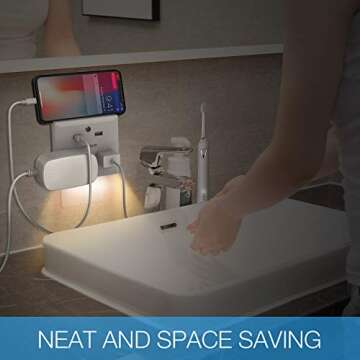 Multi Plug Outlet Extender with USB Wall Charger and Night Light, 3 Electrical Outlet Splitter 2 USB Phone Charger Wall Plug for Cruise Essentials, Multiple Expander with Charging Station