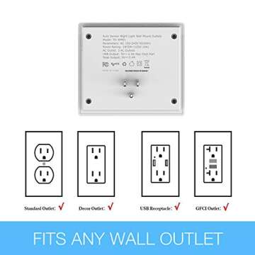 Multi Plug Outlet Extender with USB Wall Charger and Night Light, 3 Electrical Outlet Splitter 2 USB Phone Charger Wall Plug for Cruise Essentials, Multiple Expander with Charging Station