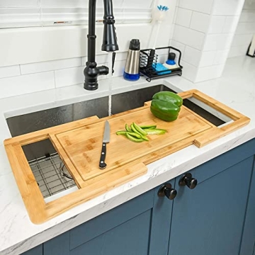 [2024 UPGRADE] Hifybaty Over The Sink Cutting Board - Expandable Cutting Board Over Sink, Bamboo Cut...