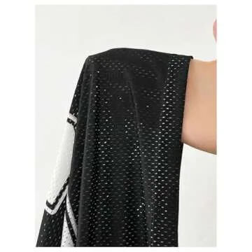 SOLY HUX Women's Y2k Jersey Shirts Oversized Mesh Number Graphic Tees V Neck Long Sleeve Blokette T Shirt Tops Black Letter Small