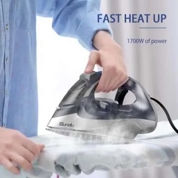 Sundu Steam Iron for Clothes 1700W for Powerful Steaming with Nonstick Ceramic Soleplate, Auto Shutoff, Anti-Drip, Self-Cleaning