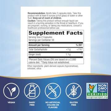 Nature's Way Ginger Root, Promotes Digestive Comfort*, Reduces Nausea Due to Motion*, 1100 mg Per 2-capsule Serving, Non-GMO Project Verified, 100 Capsules (Packaging May Vary)