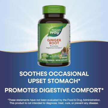 Nature's Way Ginger Root, Promotes Digestive Comfort*, Reduces Nausea Due to Motion*, 1100 mg Per 2-capsule Serving, Non-GMO Project Verified, 100 Capsules (Packaging May Vary)