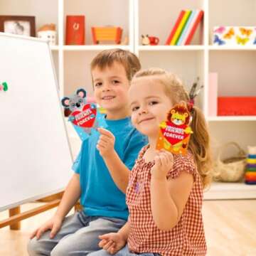 LANGASQUE Valentines Day Party Supplies, 24 Pack Friendship Bead Bracelet with Valentines Day Cards, Valentines Day Party Supplies for School Classroom Prizes Exchange (Animal Style)