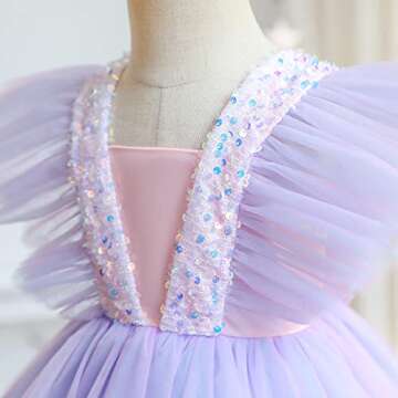TTYAOOVO Purple Flower Girl Tulle Sequin Dress for Ages 4-5