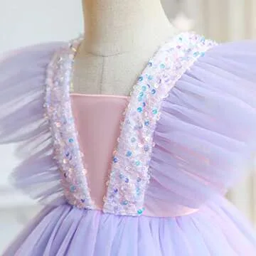 TTYAOOVO Purple Flower Girl Tulle Sequin Dress for Ages 4-5