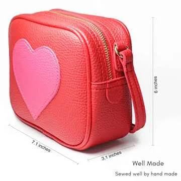 Gift for Girls Women Heart Purse Crossbody Bag PU Leather Roomy with Tassel and Adjustable Straps Design in Italy (Red & Rose Red)
