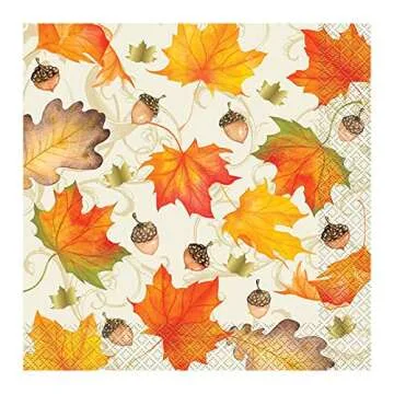 Elegant Foil Gold Fall Leaves Thanksgiving Dinner Paper Napkins, 16ct