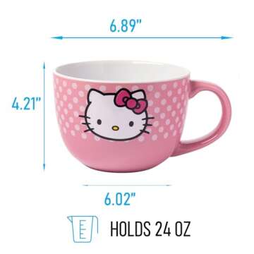 Silver Buffalo Sanrio's Hello Kitty Face and Polka Dots Ceramic Soup Mug, 24-Ounces