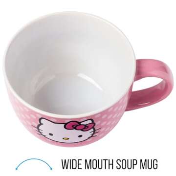 Silver Buffalo Sanrio's Hello Kitty Face and Polka Dots Ceramic Soup Mug, 24-Ounces