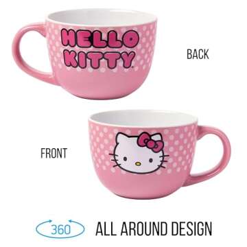 Silver Buffalo Sanrio's Hello Kitty Face and Polka Dots Ceramic Soup Mug, 24-Ounces