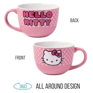 Silver Buffalo Sanrio's Hello Kitty Face and Polka Dots Ceramic Soup Mug, 24-Ounces