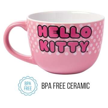 Silver Buffalo Sanrio's Hello Kitty Face and Polka Dots Ceramic Soup Mug, 24-Ounces
