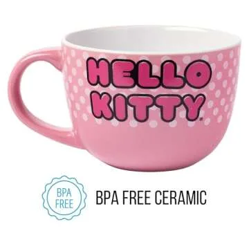 Silver Buffalo Sanrio's Hello Kitty Face and Polka Dots Ceramic Soup Mug, 24-Ounces