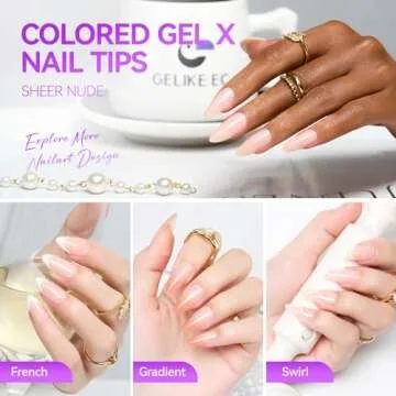 gelike ec French Gel Nail Tips - Press on Sheer Nude Pink Medium Almond 4 in 1 X-coat Tips Pre-applied Tip Primer, No Need to File Fake Nails for Nail Art DIY 240pic