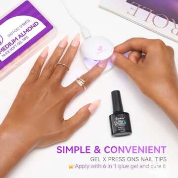 gelike ec French Gel Nail Tips - Press on Sheer Nude Pink Medium Almond 4 in 1 X-coat Tips Pre-applied Tip Primer, No Need to File Fake Nails for Nail Art DIY 240pic