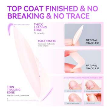 gelike ec French Gel Nail Tips - Press on Sheer Nude Pink Medium Almond 4 in 1 X-coat Tips Pre-applied Tip Primer, No Need to File Fake Nails for Nail Art DIY 240pic