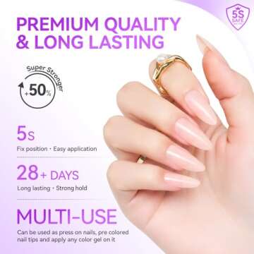 gelike ec French Gel Nail Tips - Press on Sheer Nude Pink Medium Almond 4 in 1 X-coat Tips Pre-applied Tip Primer, No Need to File Fake Nails for Nail Art DIY 240pic