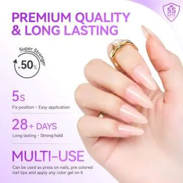 gelike ec French Gel Nail Tips - Press on Sheer Nude Pink Medium Almond 4 in 1 X-coat Tips Pre-applied Tip Primer, No Need to File Fake Nails for Nail Art DIY 240pic