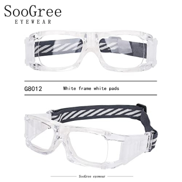 SooGree Sports Goggles - Racquetball Glasses Protective Eyewear for Men and Womens Damping & Anti Slip with Adjustable Strap (G8012 White frame white pad)
