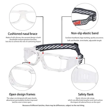 SooGree Sports Goggles - Racquetball Glasses Protective Eyewear for Men and Womens Damping & Anti Slip with Adjustable Strap (G8012 White frame white pad)