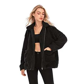 YYW Jackets for Women,Casual Fleece Fuzzy Faux Shearling Warm Winter Oversized Outwear Jackets Shaggy Coat
