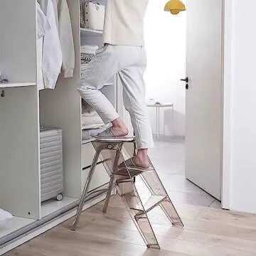 3 Step Acrylic Folding Ladder with Wide Platform for Home