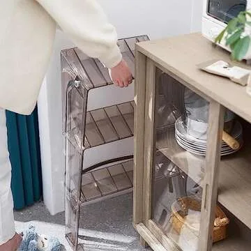 3 Step Acrylic Folding Ladder with Wide Platform for Home