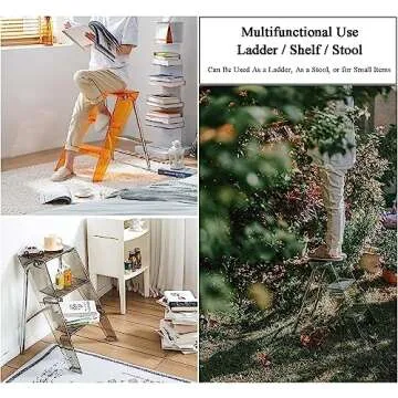 3 Step Acrylic Folding Ladder with Wide Platform for Home